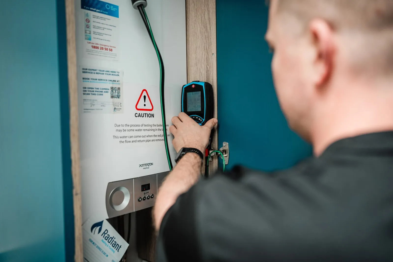 Boiler controls and service label during a routine service